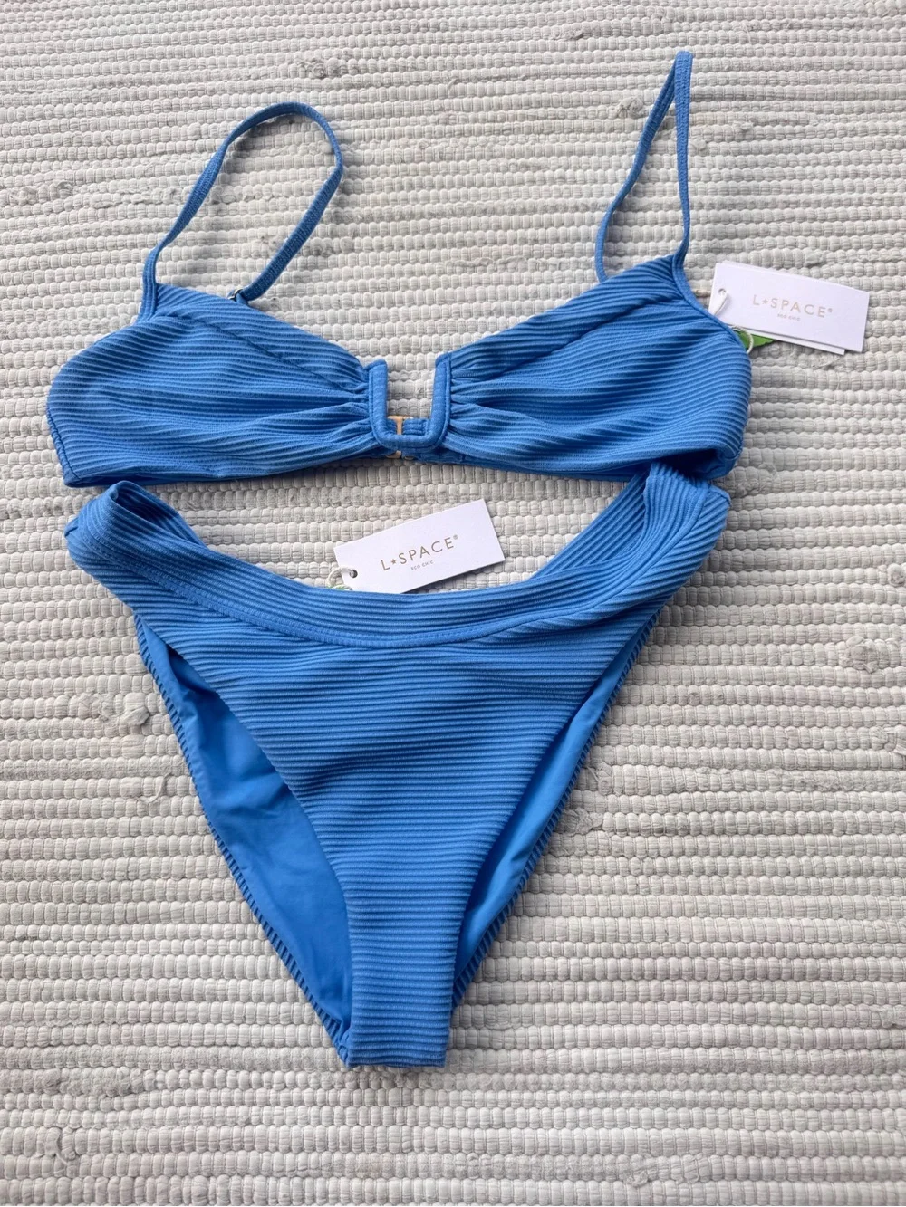 L*Space Peyton Ribbed Bikini Set NWT Large Cornflower Blue